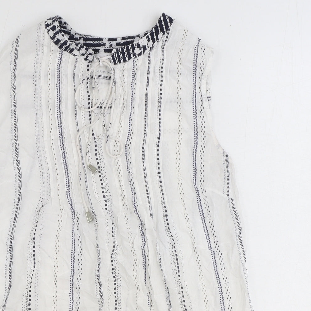 NEXT Womens White Striped Viscose Basic Tank Size 8 V-Neck