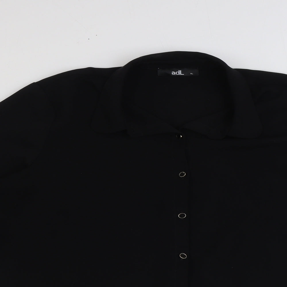 ADL Womens Black Polyester Basic Button-Up Size XL V-Neck