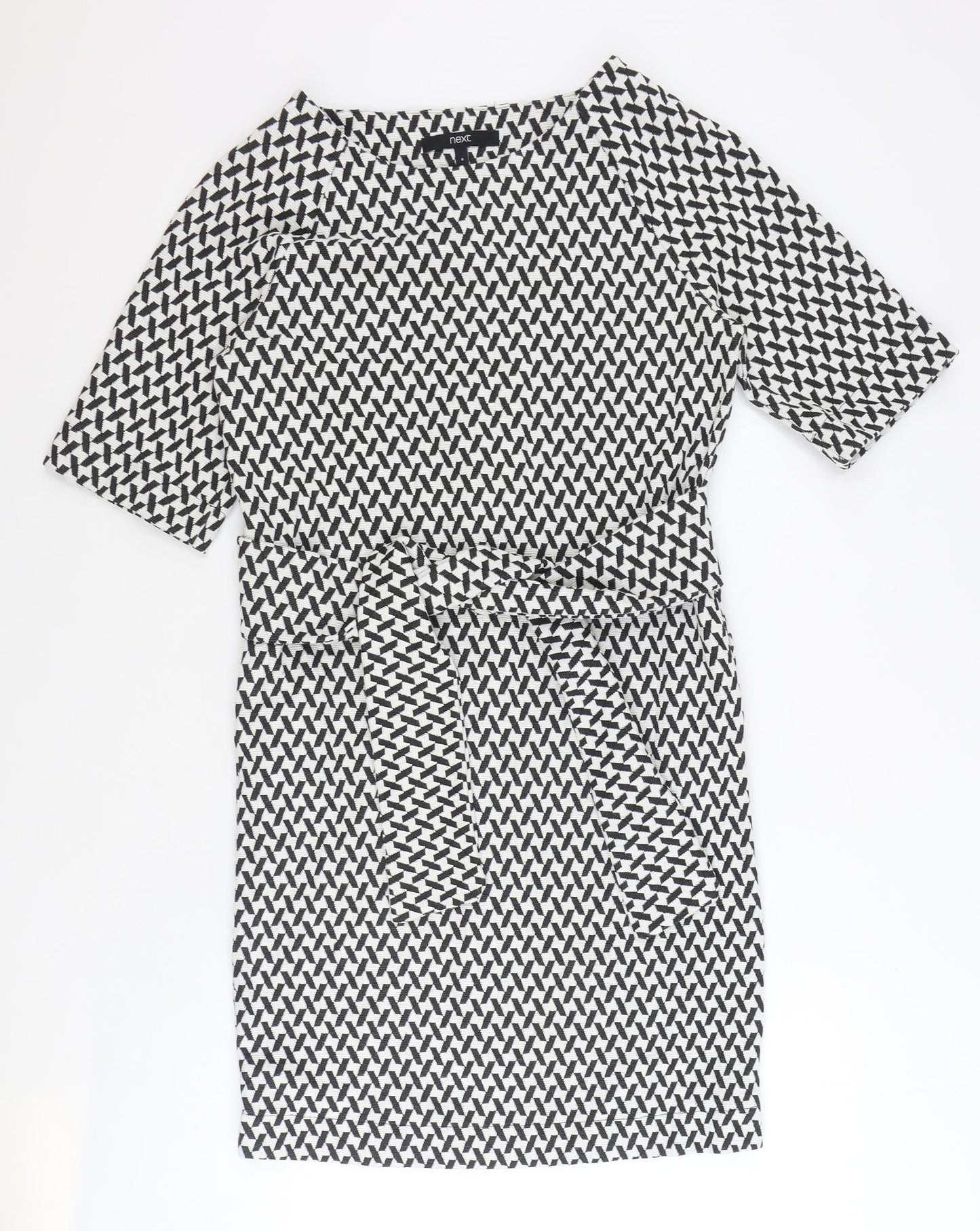 NEXT Womens Black Geometric Polyester A-Line Size 8 Boat Neck Pullover