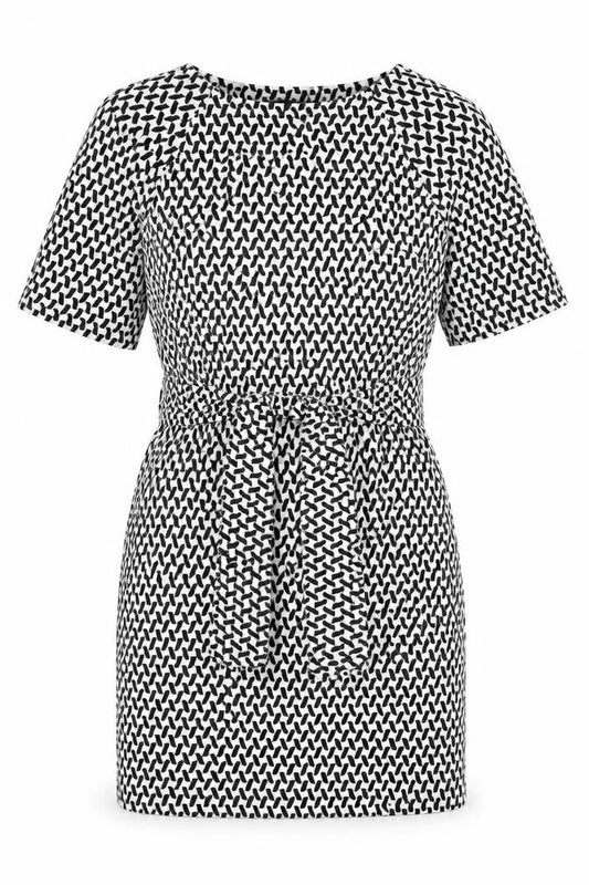 NEXT Womens Black Geometric Polyester A-Line Size 8 Boat Neck Pullover