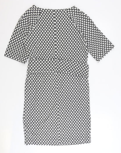 NEXT Womens Black Geometric Polyester A-Line Size 8 Boat Neck Pullover