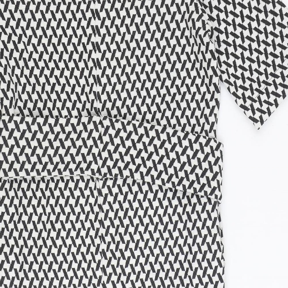 NEXT Womens Black Geometric Polyester A-Line Size 8 Boat Neck Pullover