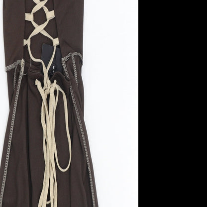 PRETTYLITTLETHING Womens Brown Polyester Bodycon Size 8 Square Neck Tie