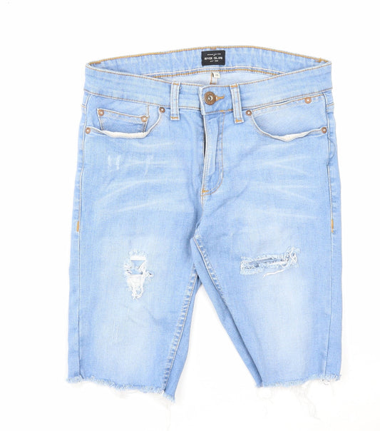 River Island Mens Blue Cotton Biker Shorts Size 28 in Regular Zip