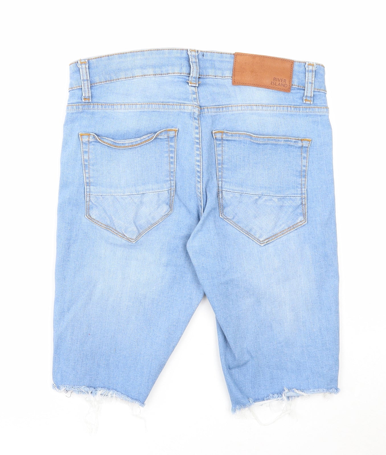 River Island Mens Blue Cotton Biker Shorts Size 28 in Regular Zip