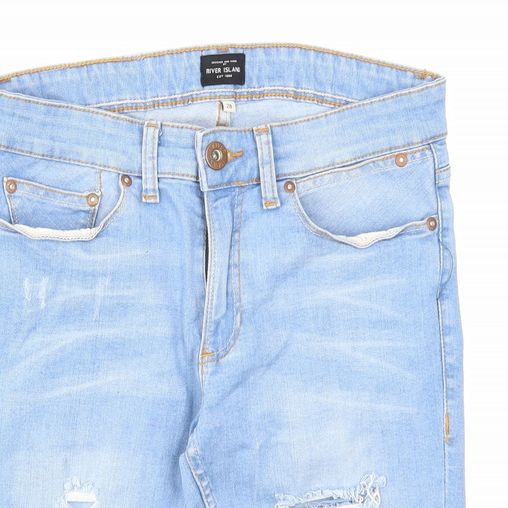 River Island Mens Blue Cotton Biker Shorts Size 28 in Regular Zip