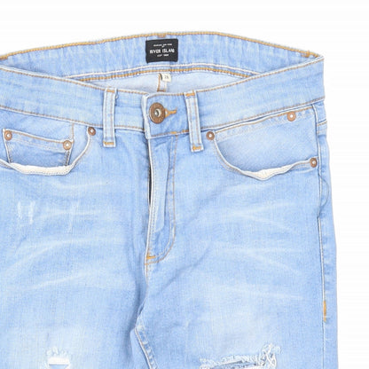 River Island Mens Blue Cotton Biker Shorts Size 28 in Regular Zip