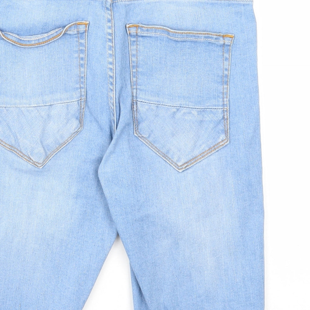 River Island Mens Blue Cotton Biker Shorts Size 28 in Regular Zip