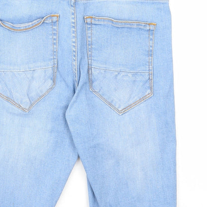 River Island Mens Blue Cotton Biker Shorts Size 28 in Regular Zip