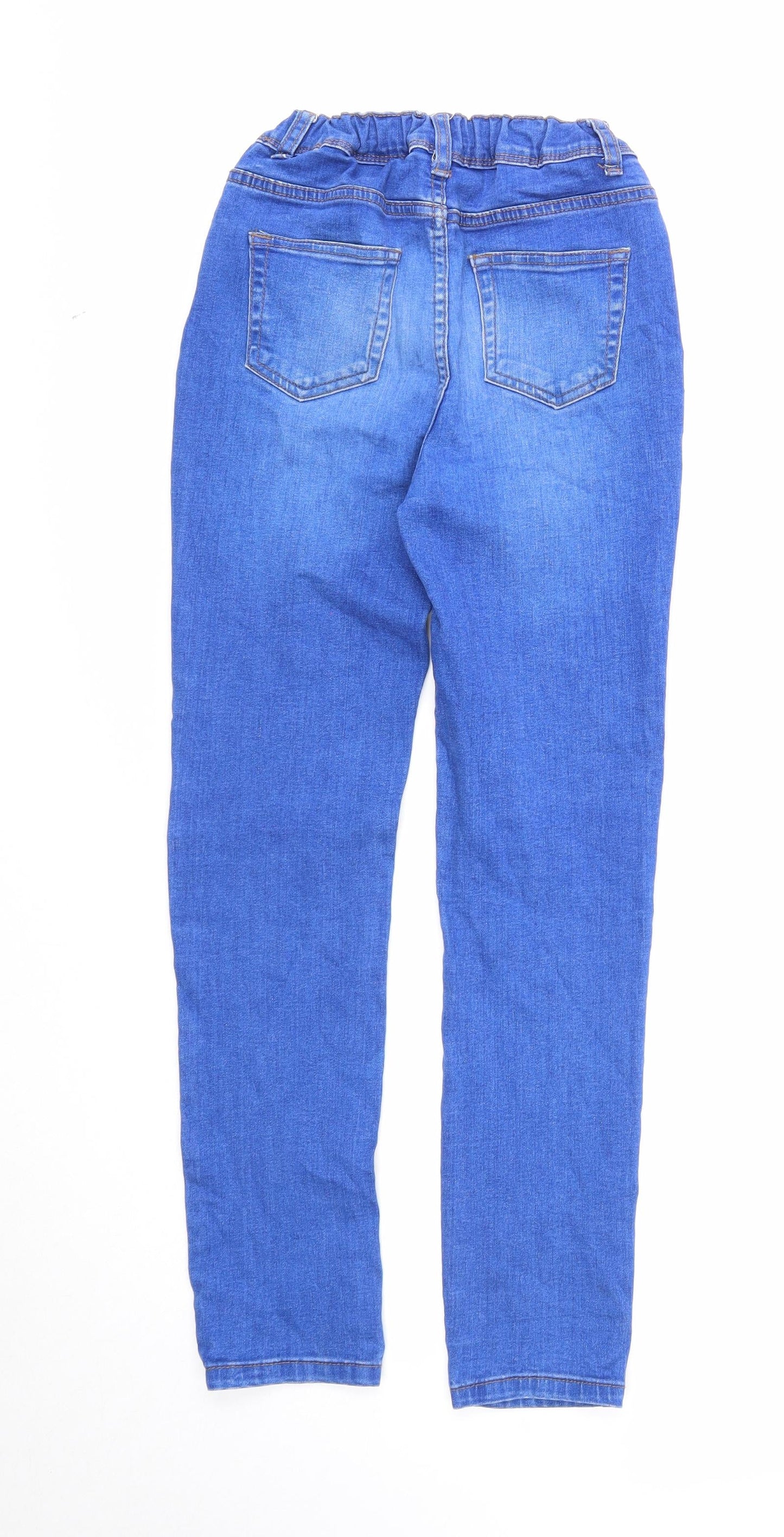 Denim & Co. Girls Blue Cotton Straight Jeans Size 11-12 Years Regular Zip