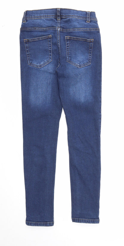 Denim & Co. Girls Blue Cotton Skinny Jeans Size 9-10 Years Regular Zip