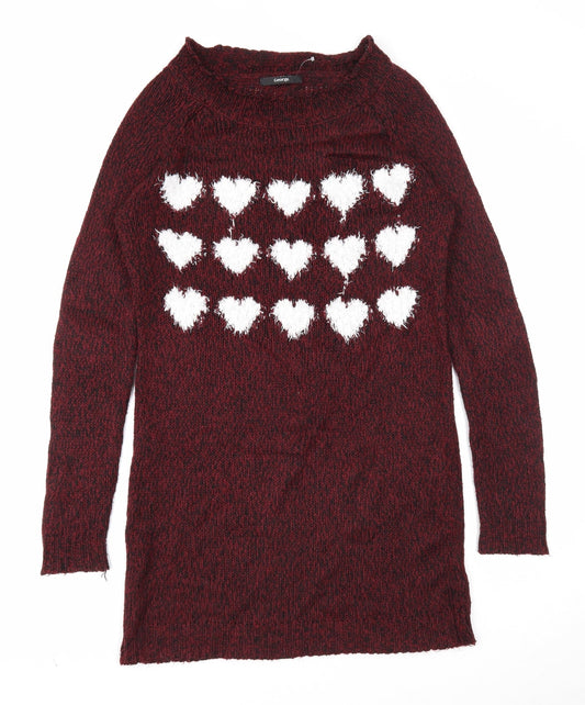 George Womens Purple Round Neck Acrylic Pullover Jumper Size 8 - Heart Print