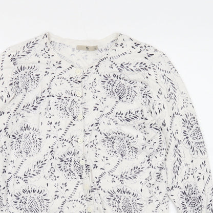 TU Womens White Round Neck Geometric Acrylic Cardigan Jumper Size 12