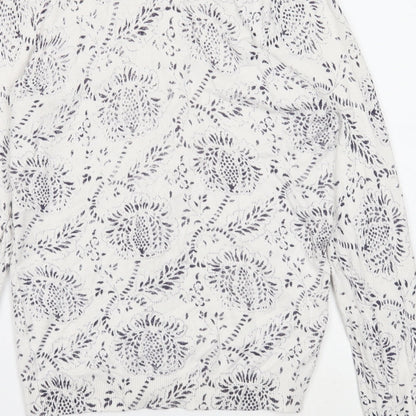 TU Womens White Round Neck Geometric Acrylic Cardigan Jumper Size 12