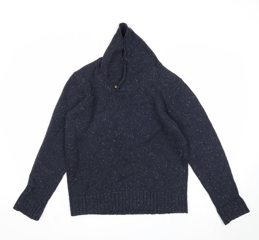 George Mens Blue V-Neck Acrylic Pullover Jumper Size S Long Sleeve