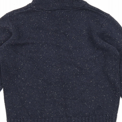 George Mens Blue V-Neck Acrylic Pullover Jumper Size S Long Sleeve