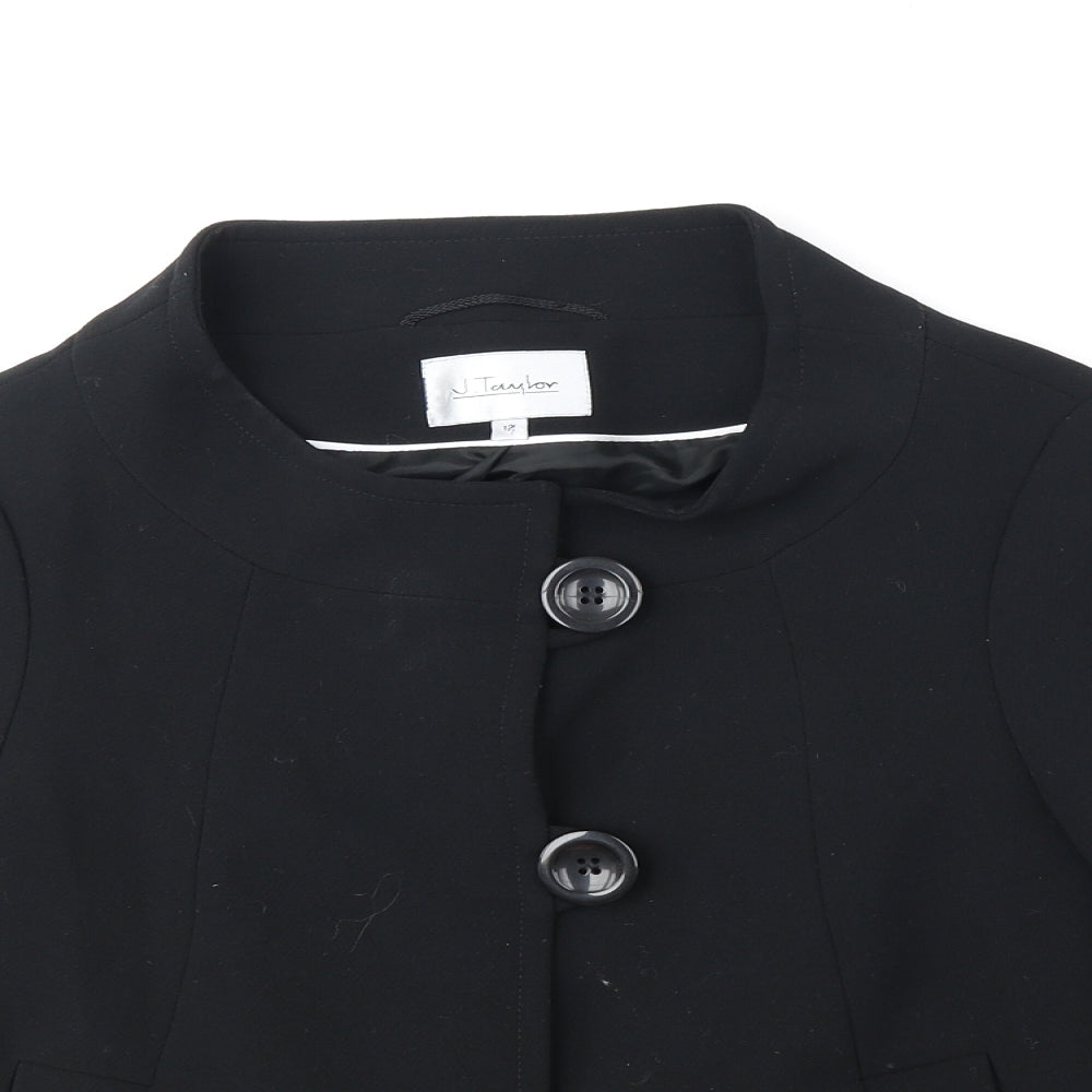 J. Taylor Womens Black Pea Coat Coat Size 12 Button