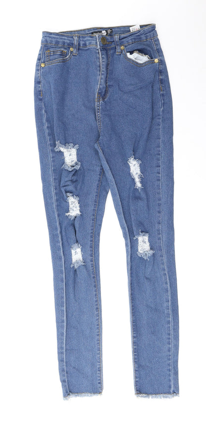 Boohoo Womens Blue Cotton Skinny Jeans Size 6 Regular Zip
