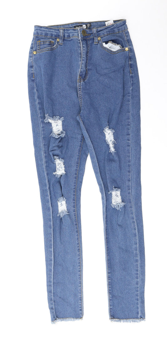 Boohoo Womens Blue Cotton Skinny Jeans Size 6 Regular Zip