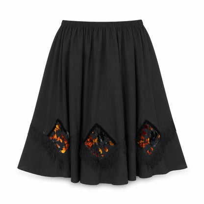 Sliver Dollar Womens Black Geometric Polyester Swing Skirt Size L