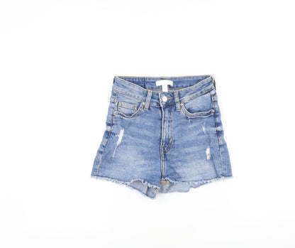 H&M Womens Blue 100% Cotton Cut-Off Shorts Size 4 Regular Zip