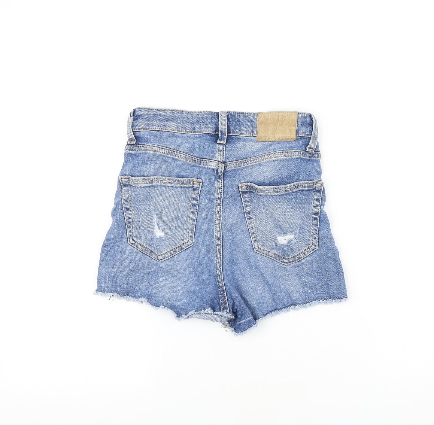 H&M Womens Blue 100% Cotton Cut-Off Shorts Size 4 Regular Zip
