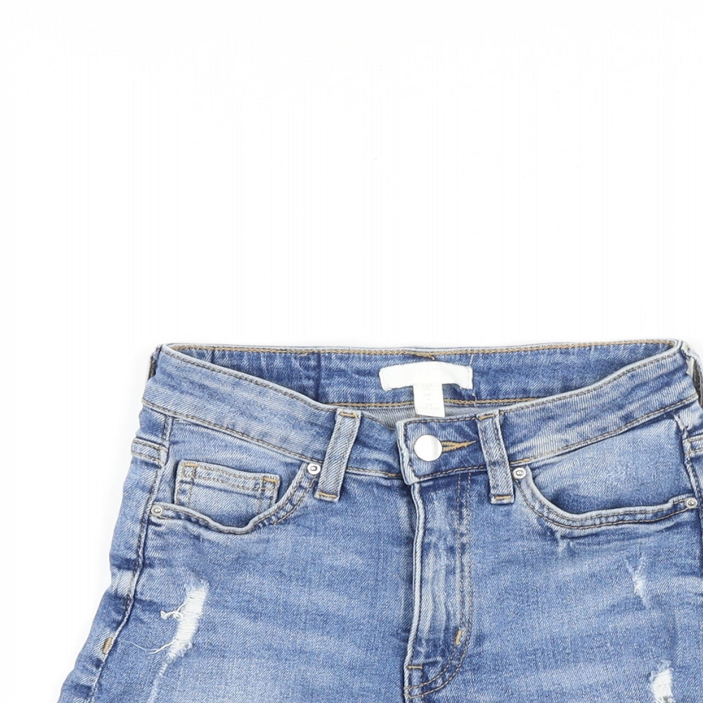 H&M Womens Blue 100% Cotton Cut-Off Shorts Size 4 Regular Zip