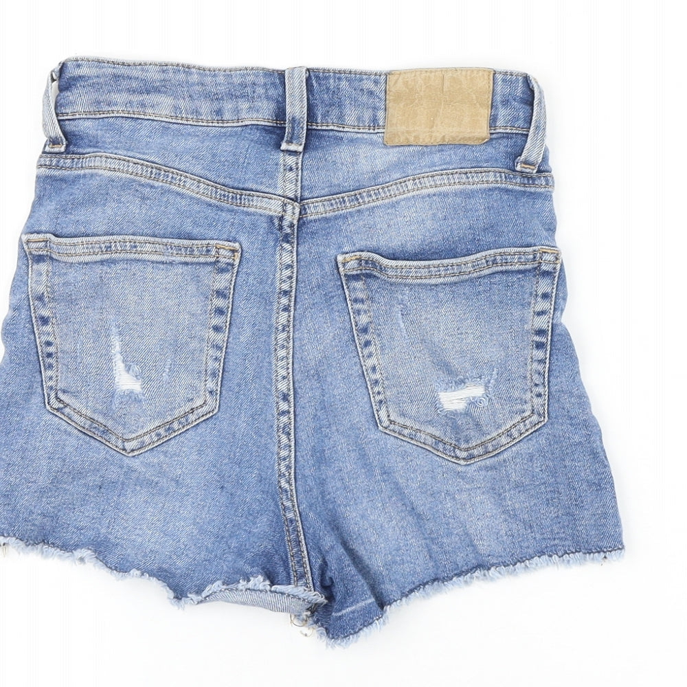 H&M Womens Blue 100% Cotton Cut-Off Shorts Size 4 Regular Zip