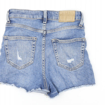 H&M Womens Blue 100% Cotton Cut-Off Shorts Size 4 Regular Zip