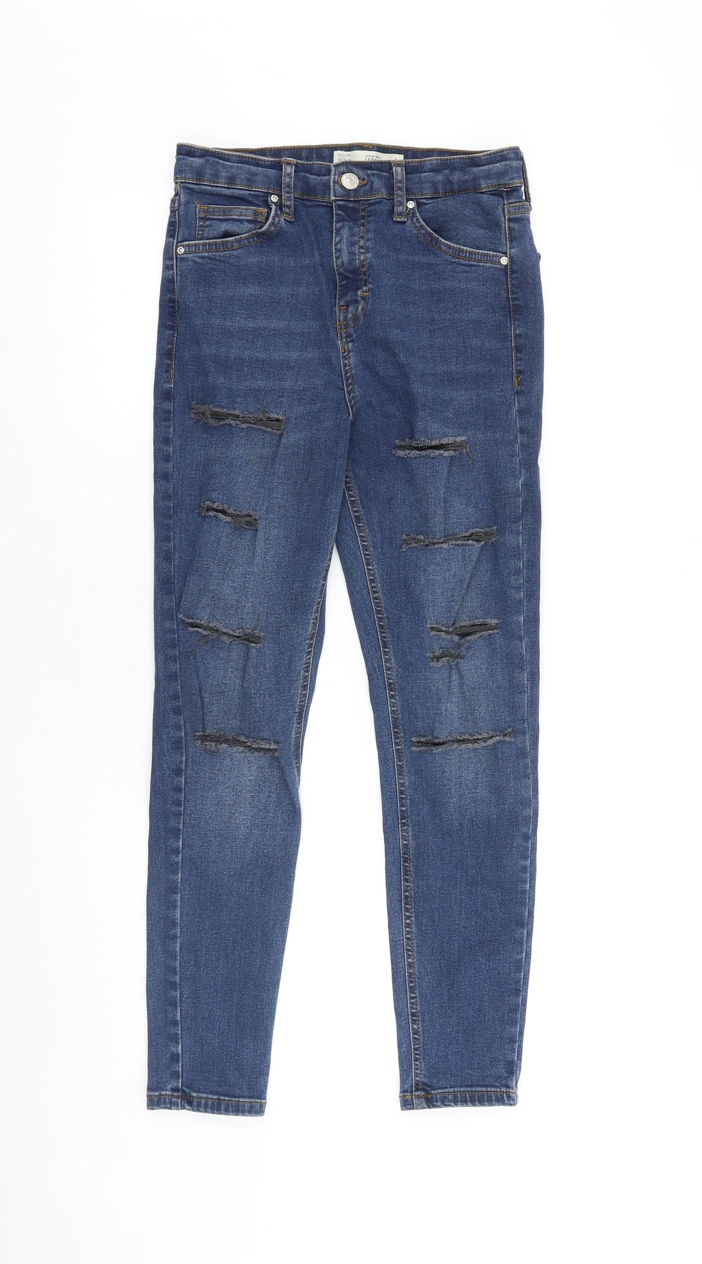 Topshop Womens Blue Cotton Skinny Jeans Size 28 in L30 in Slim Zip