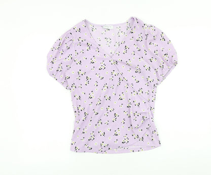 Womens UK Size 12 Papaya Purple Wrap T-Shirt