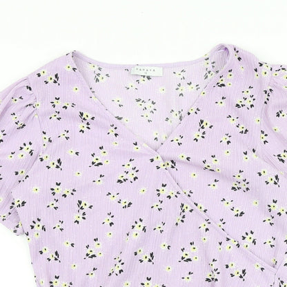 Womens UK Size 12 Papaya Purple Wrap T-Shirt