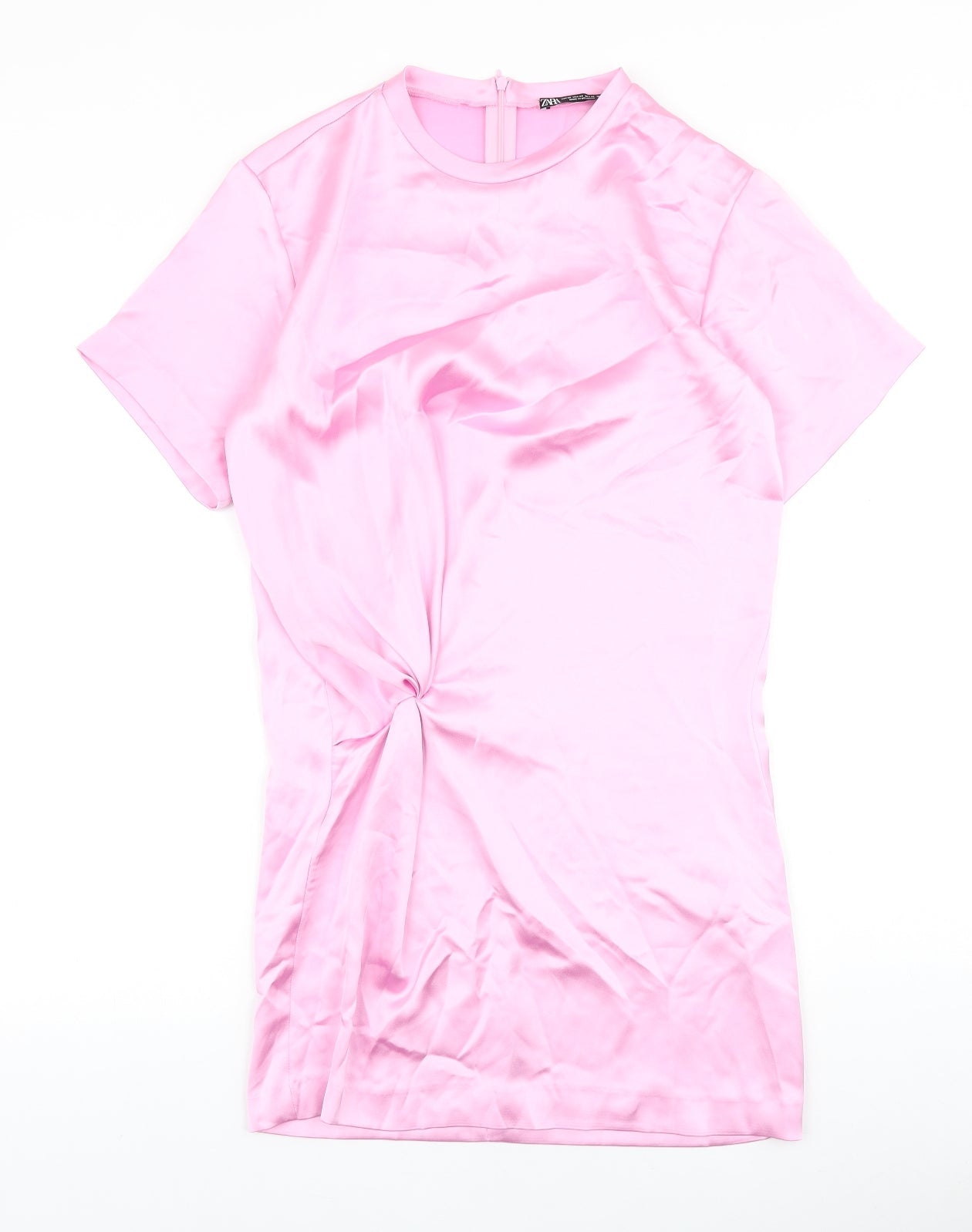 Zara Womens Pink Polyester A-Line Size XS Round Neck Zip - Knot Front