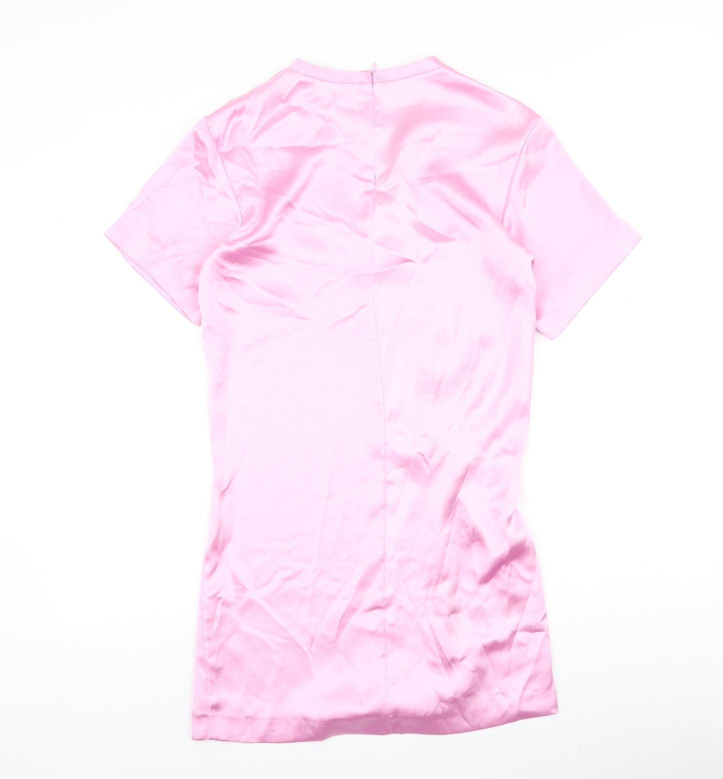 Zara Womens Pink Polyester A-Line Size XS Round Neck Zip - Knot Front