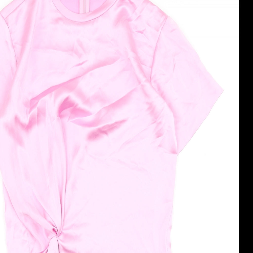 Zara Womens Pink Polyester A-Line Size XS Round Neck Zip - Knot Front