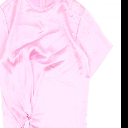 Zara Womens Pink Polyester A-Line Size XS Round Neck Zip - Knot Front