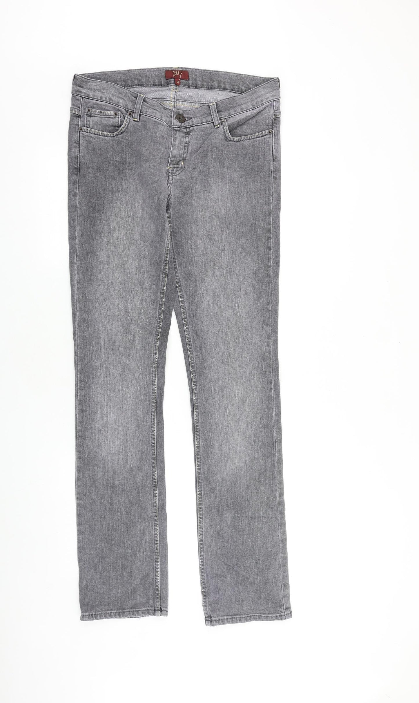 Oasis Womens Grey Cotton Straight Jeans Size 12 L34 in Regular Zip