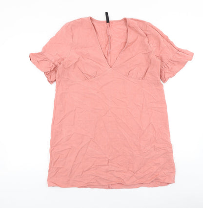 TRF Womens Pink 100% Cotton A-Line Size L V-Neck Pullover