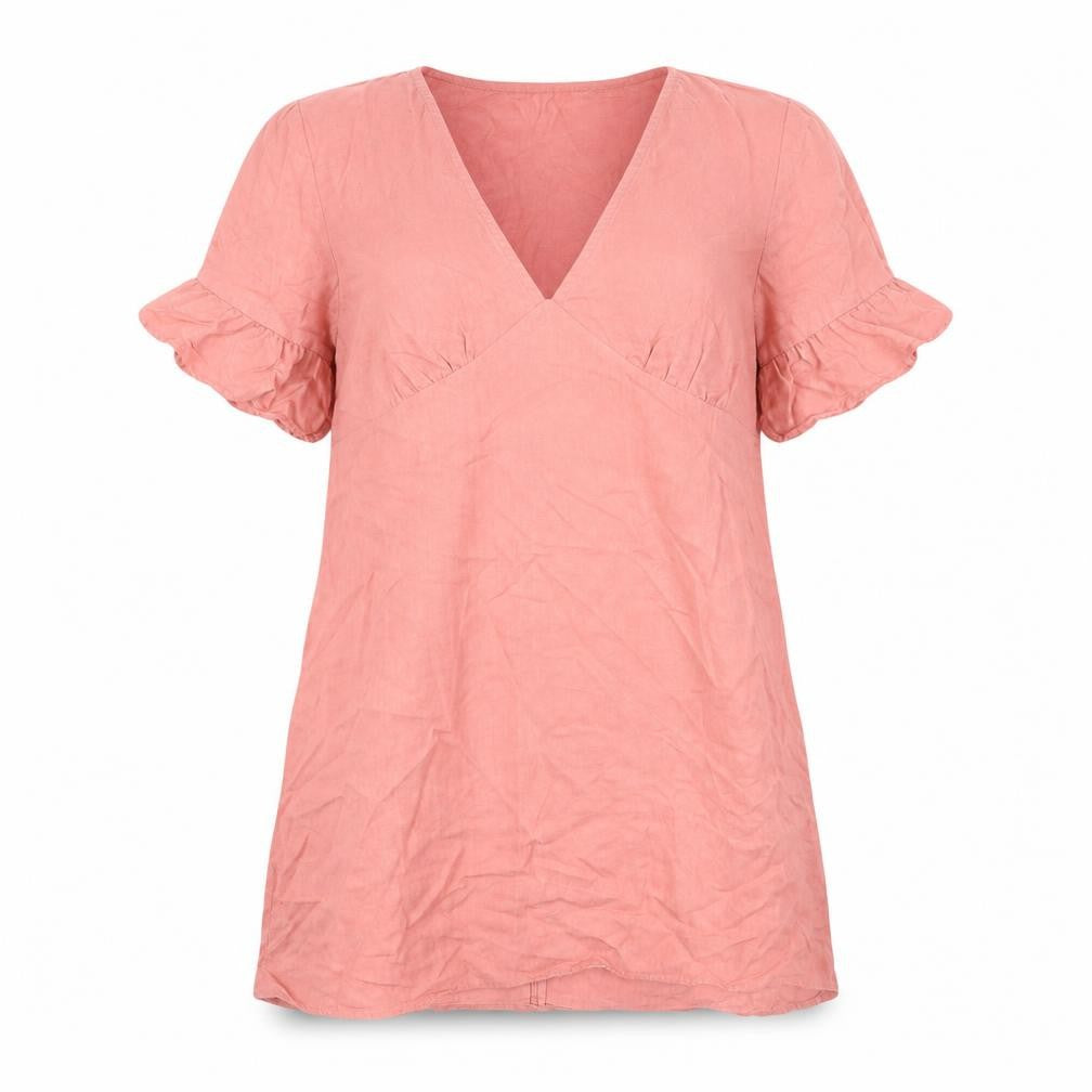 TRF Womens Pink 100% Cotton A-Line Size L V-Neck Pullover