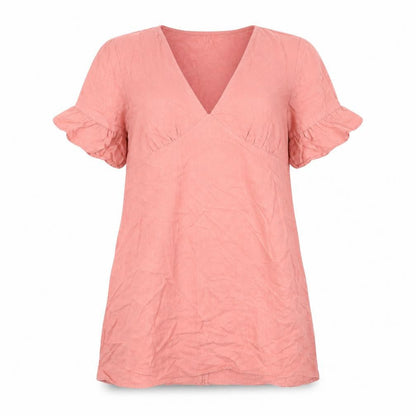 TRF Womens Pink 100% Cotton A-Line Size L V-Neck Pullover
