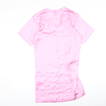 Zara Womens Pink Polyester T-Shirt Dress Size XS Round Neck Zip - Knot Front