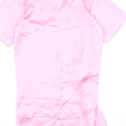 Zara Womens Pink Polyester T-Shirt Dress Size XS Round Neck Zip - Knot Front
