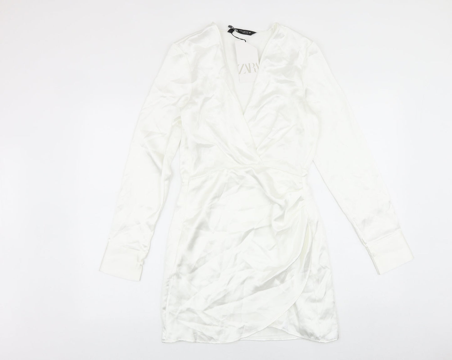 Zara Womens White Polyester A-Line Size XS V-Neck Zip