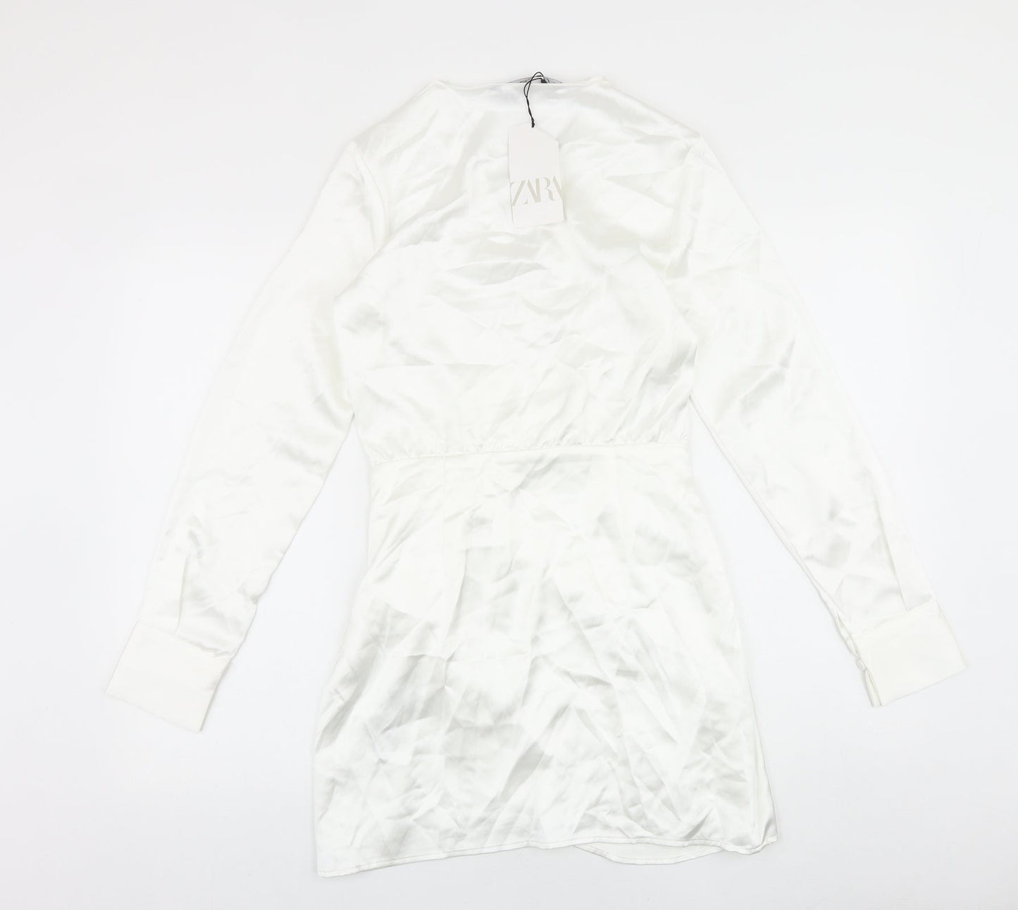 Zara Womens White Polyester A-Line Size XS V-Neck Zip
