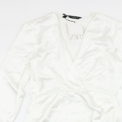 Zara Womens White Polyester A-Line Size XS V-Neck Zip