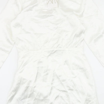 Zara Womens White Polyester A-Line Size XS V-Neck Zip