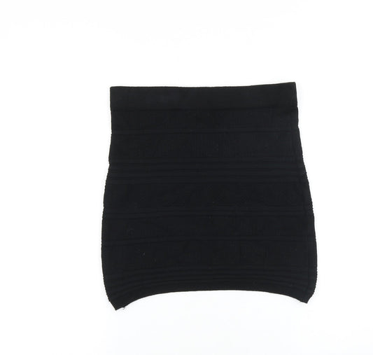 Primark Womens Black Striped Cotton Bandage Skirt Size 6