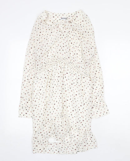 Misskoo Womens White Geometric Polyester A-Line Size S V-Neck Button