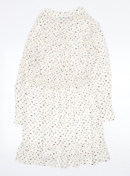 Misskoo Womens White Geometric Polyester A-Line Size S V-Neck Button