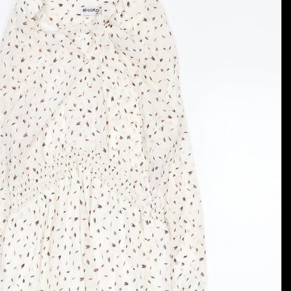 Misskoo Womens White Geometric Polyester A-Line Size S V-Neck Button
